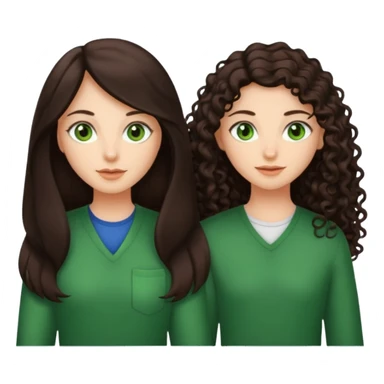 Two besties, 1: long ironed straight darkbrown hair, green eyes, 2: long curly darkbrown hair, brown eyes sticker