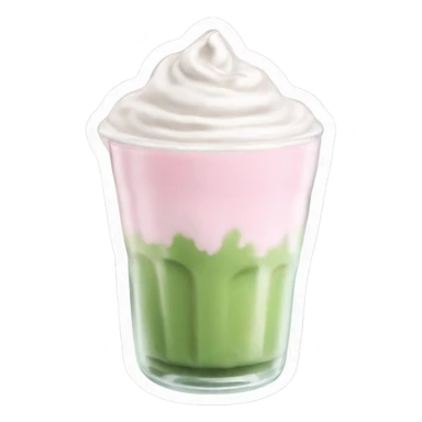 Clear tumblr cup with light pink drink, matcha foam, and whip cream on top sticker
