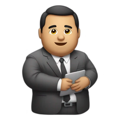 very fat latin guy wearing a suit guy working in a small laptop sticker