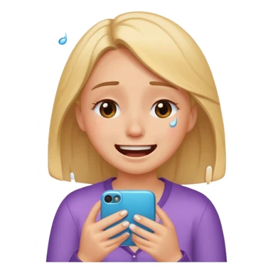 Girl crying laughing at a funny video on her phone sticker