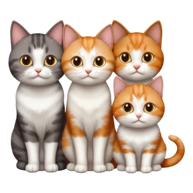 3 different coloured tiny short haired cats, including a dark grey and white cat, and a dark brown tabby and white and a ginger and white sticker