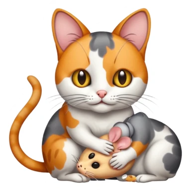 A cat holding a dead mouse sticker