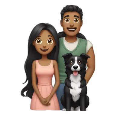 Family formed by a man and a woman with long black hair and small black border collie sticker
