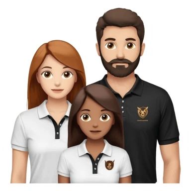 Tente de novo.Crie um casal - Homem branco de cabelo liso e olhos marrom, com barba, expressão séria usando camiseta polo preta e mulher de pele branca cabelo cacheado marrom longo e olhos mel, usando uma regata branca, quero ela sorrindo sticker