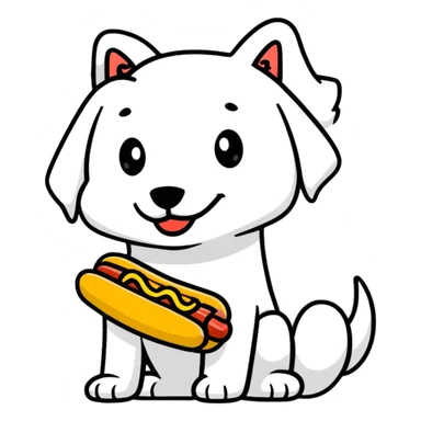 dog eating a suspicious hot dog sticker
