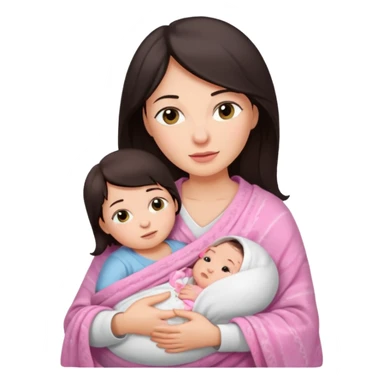 Mother with a white shirt and dark hair holding her newborn babygirl swaddled in pink blanket sticker