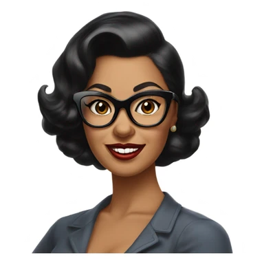pin-up brown woman with black hair wearing 50s cat eye glasses  sticker