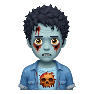 boy zombie with black curly hair, blueish skin, wearing a ripped shirt sticker