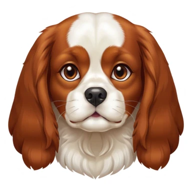 Cinematic Noble Blenheim Cavalier King Charles Spaniel Portrait Emoji, Poised and regal, with a graceful, medium build and a well-groomed Blenheim coat featuring rich chestnut and white markings, soulful brown eyes, Simplified yet sharp and sophisticated features, highly detailed, glowing with a soft, dignified glow, high shine, intelligent and affectionate, stylized with an air of elegance, focused and attentive, soft glowing outline, capturing the essence of a watchful and refined companion, so majestic it feels as though it could step out of the screen with effortless authority! sticker