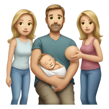 Mum, Brown hair,  Dad, Blond hair with newborn sticker