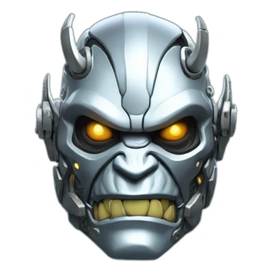 Cyber futuristic silver orc robot face with big orc tusks sticker