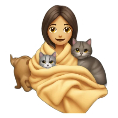 a girl wrapped up in a blanket on the sofa with two cats next to her sticker