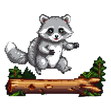 raccoon running and jumping over a log sticker