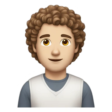 White man with brown curly hair, brown eyes, thick eyebrows, sharp jawline, bigger nose holding white and grey Ragdoll cat sticker