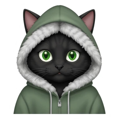 A black cat wearing an oversized grey hoodie  sticker