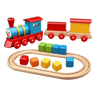 wooden toys set with blocks, train, and stacking rings for children sticker
