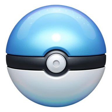 blue pokeball emoji, top half is a more saturated blue, bottom half is white, black stripe, with a white sheen, with a pearlescent finish, with a holographic shimmer effect sticker