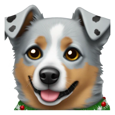 Blue heeler dog with one black spot on left eye in a Christmas sweater sticker
