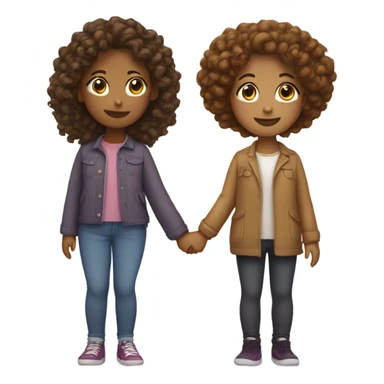 Full body, Two girls holding hands Carmel skin  one  with a curly bun and one  with curly hair sticker