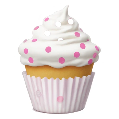 White frosted cupcake with pink polka dot cup liner sticker