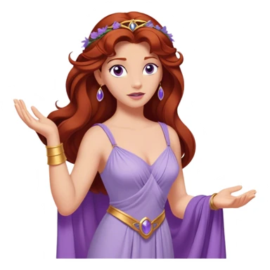In Disney’s Hercules (1997), Megara is a witty and independent woman with long auburn hair, purple eyes, and a lavender Grecian-style dress sticker