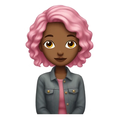 create a girl with pink hair, earrings, who hugs herself, her eyes are covered and her head is slightly bowed on her shoulder. The pose should reflect self-love sticker