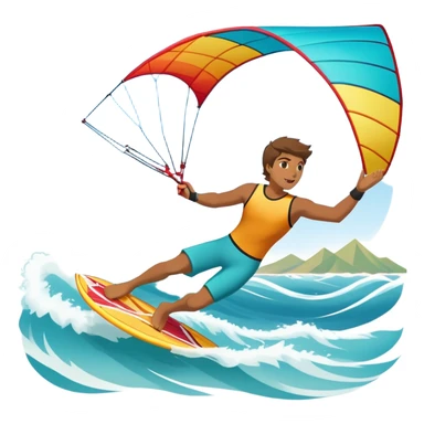 A kite surfer soaring above the waves, holding onto a kite with the wind in full force. The background showcases the ocean and sky, emphasizing the freedom, thrill, and energy of the sport. The motion of the kite and board is dynamic, capturing the excitement of kiting. sticker