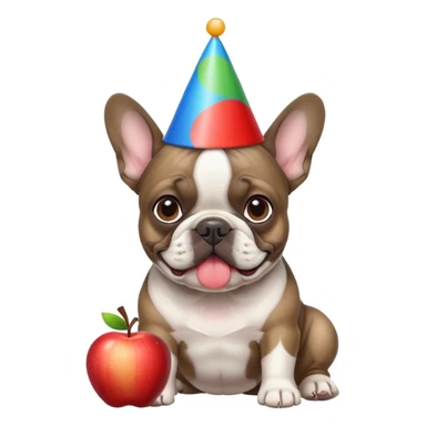 french bulldog with a birthday hat and brindle coloring. please make it apple emoji style please sticker