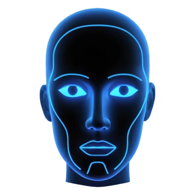 Minimalist futuristic AI avatar — clean glowing outline of a humanoid face, half-abstract with light reflections. sticker