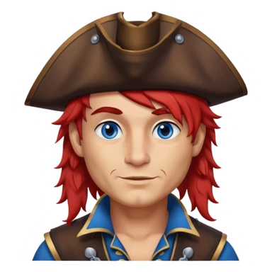 flirting french pirate with a chin dimple blue eyes and hair that fades from red to brown and a wolfcut hairstyle sticker