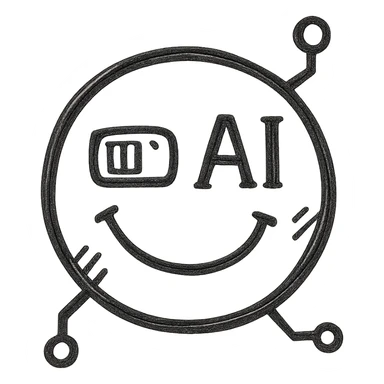 Make the smiley AI emoji look more robotic, with metallic features, digital eyes, and subtle circuitry, keep the hand drawn icon style, with no background sticker