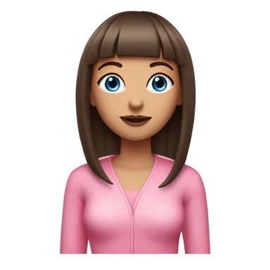 Brunette blue eyed girl with bangs pink outfit with a cbd blunt  sticker