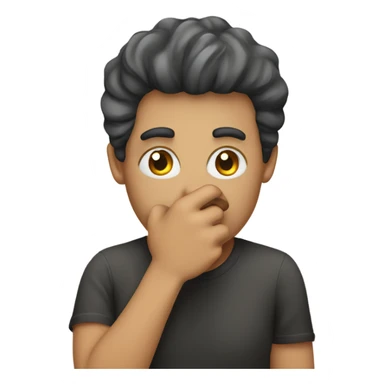 An annoyed person with their hand over their mouth sticker