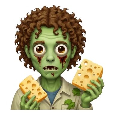 curly hair man zombie holding moldy cheese piece sticker