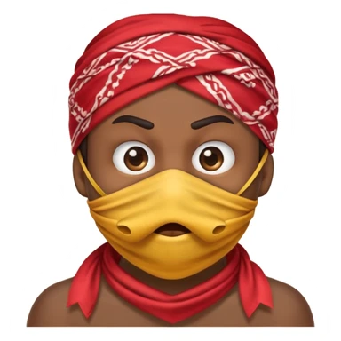 "An emoji with a bandana covering its mouth, slightly angry eyes, and making the silence gesture sticker