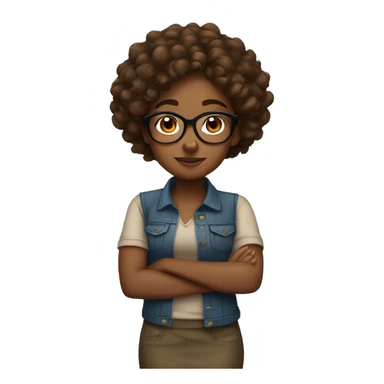 Brown girl with curly brown hair wearing glasses and arms folded sticker