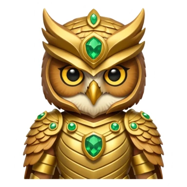 owl warrior wearing golden armor embedded with emerald jewels sticker