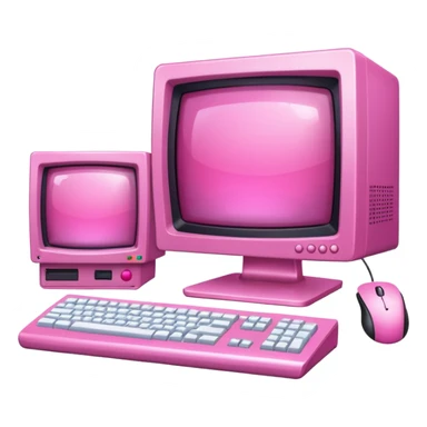 shiny pink transparent sparkly 90s computer with CRT monitor, keyboard, PC tower, mouse sticker