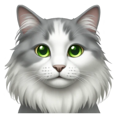 Longhaired grey and white cat with green eyes  sticker