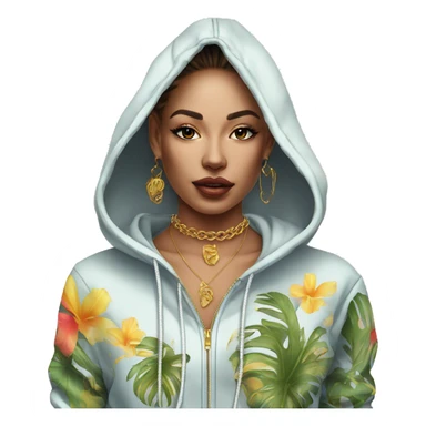 Trendy lady tropical baroque hoodie with tattoos and gold chain sticker