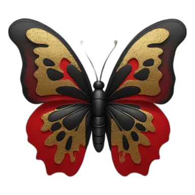 black leather butterfly with red lace overlay and gold body sticker