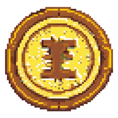 A pixel art style image of a gold coin, featuring a yellow and brown pixelated design, simple and retro design, no additional text or symbols. sticker