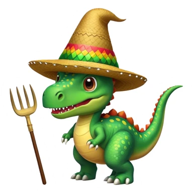 Dinosaur wearing sombrero with pitchfork sticker