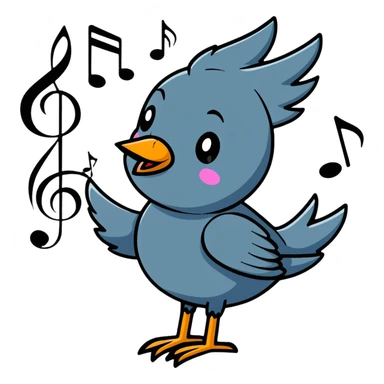 nightingale bird singing with musical notes around sticker