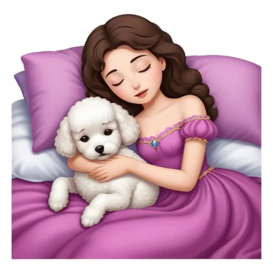 brunette Sleeping beauty girl with bichon frise dog sticker