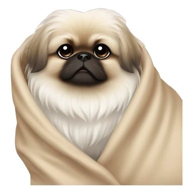 White Pekingese cozy in beige blanket sticker