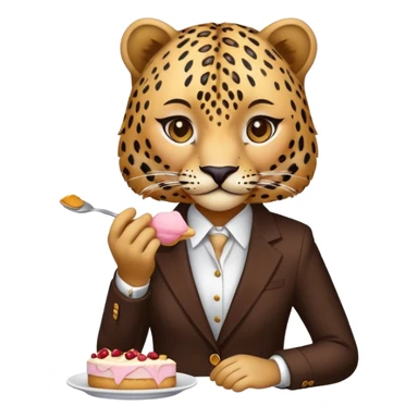 Leopard with a blazer and makeup eating dessert  sticker