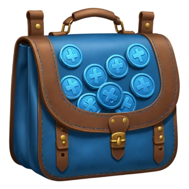 blue coins inside a leather bag  sticker