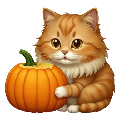 light browns fluffy cat eating pumpkin sticker