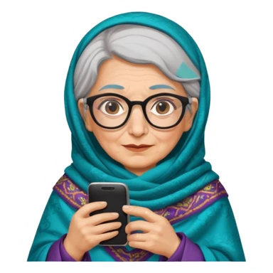 persian old woman Persian shawl with smartphone and glasses, half body sticker